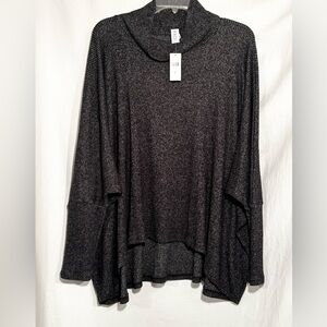 NEW WOMENS AMADI MEDIUM BLACK COWL NECK SLEEVED HIGH-LOW HEM PONCHO